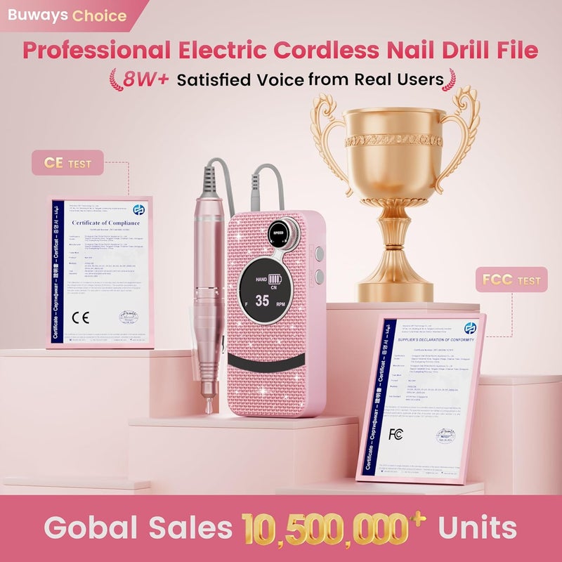 buways Professional Electric Cordless Nail Drill File with 11 Nail Drill Bits, 35000RPM DIY Glitter e Filer for Nails Kit Machine for Acrylic Nails Gel Polishing for Manicure Salon Home - Image 2